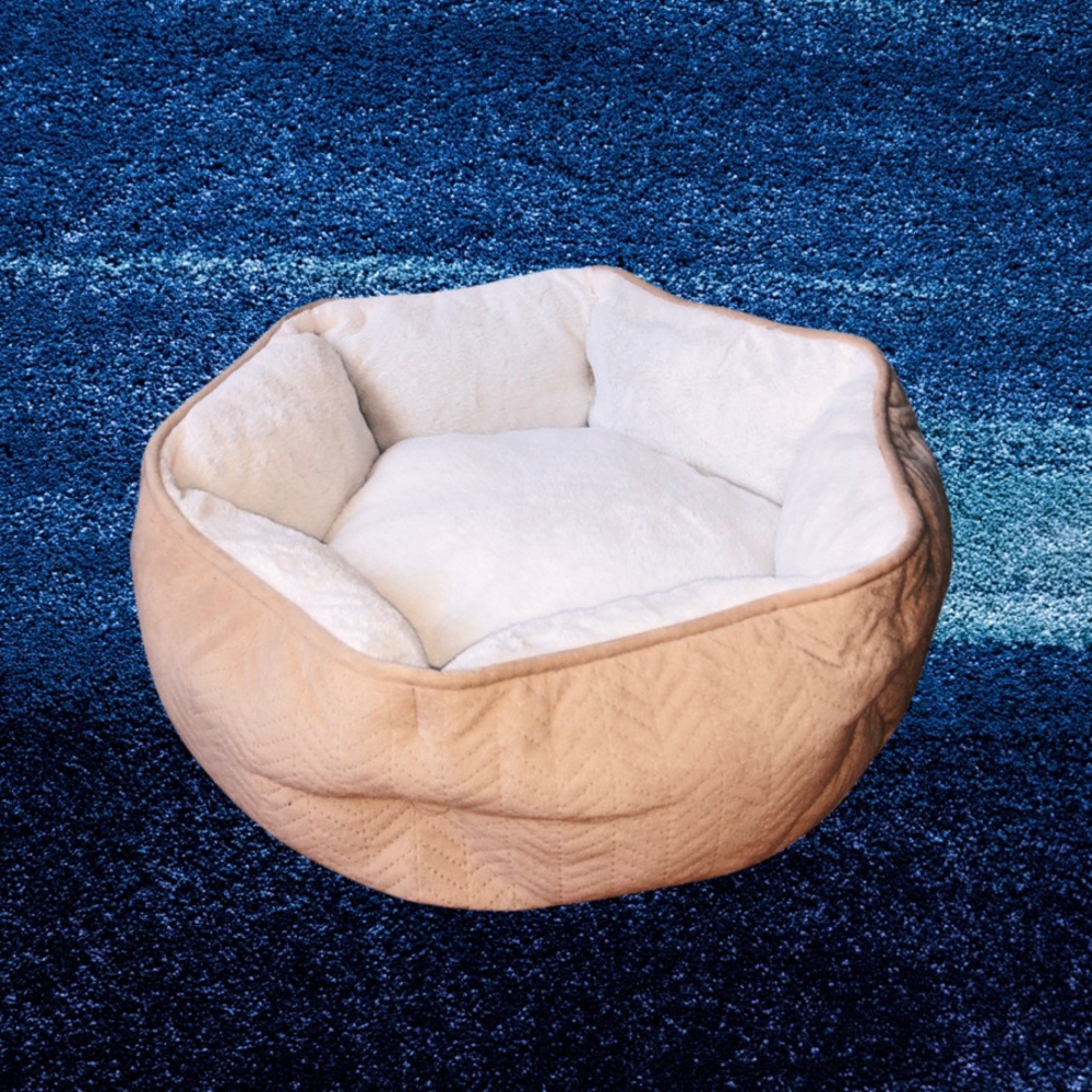 Tan/Beige/White Whisker City Hexagon Cat Bed